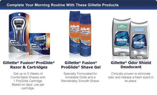 Complete Your Morning Routine - Gillette Fusion ProGlide Razor & Cartridges / Gillette Fusion ProGlide Shave Gel / Gillette Odor Shield Anti-Perspirant/Deodorant